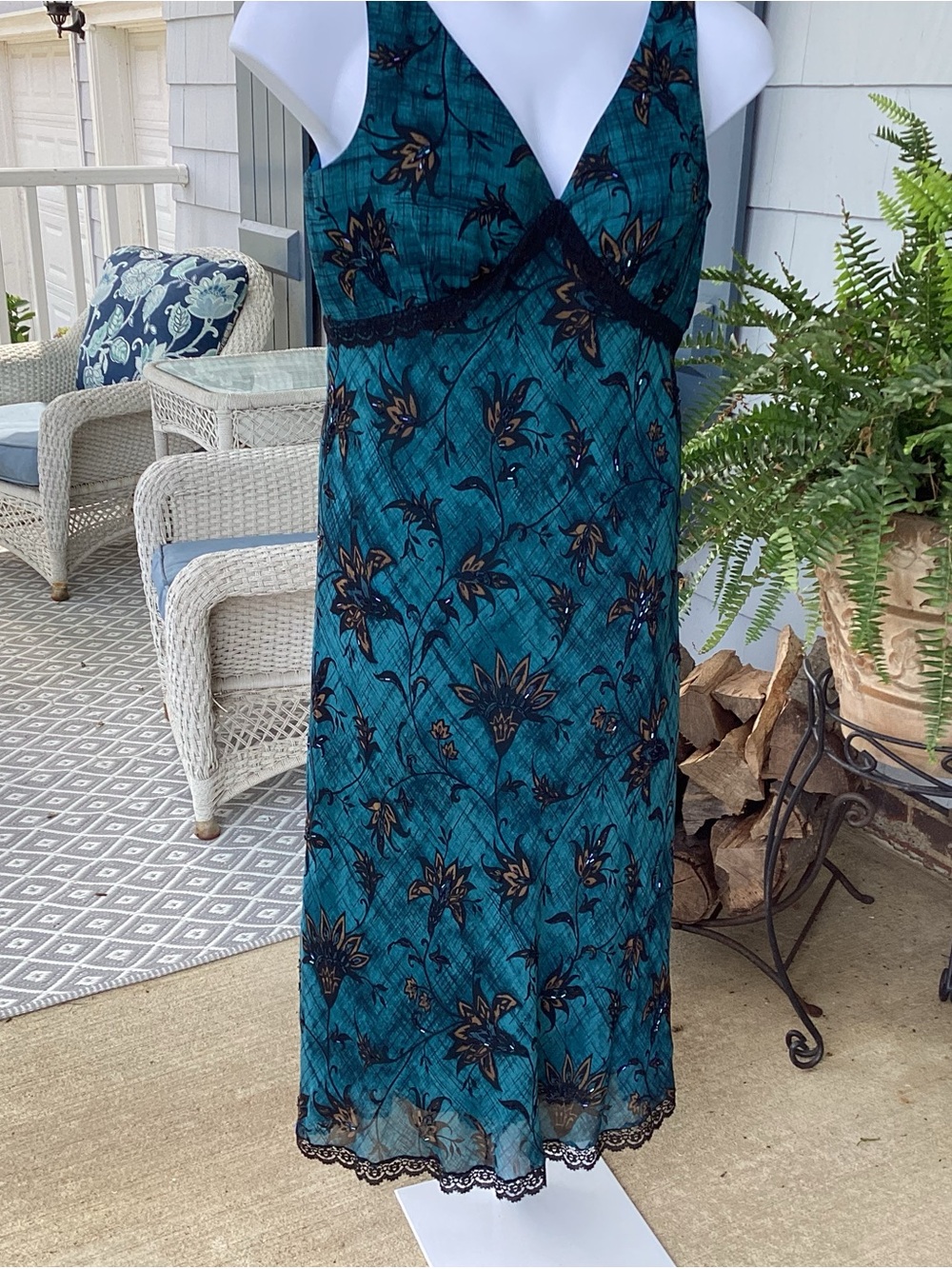 Valerie Stevens Vintage Peacock Blue Midi Fit and Flare Dress Size 10